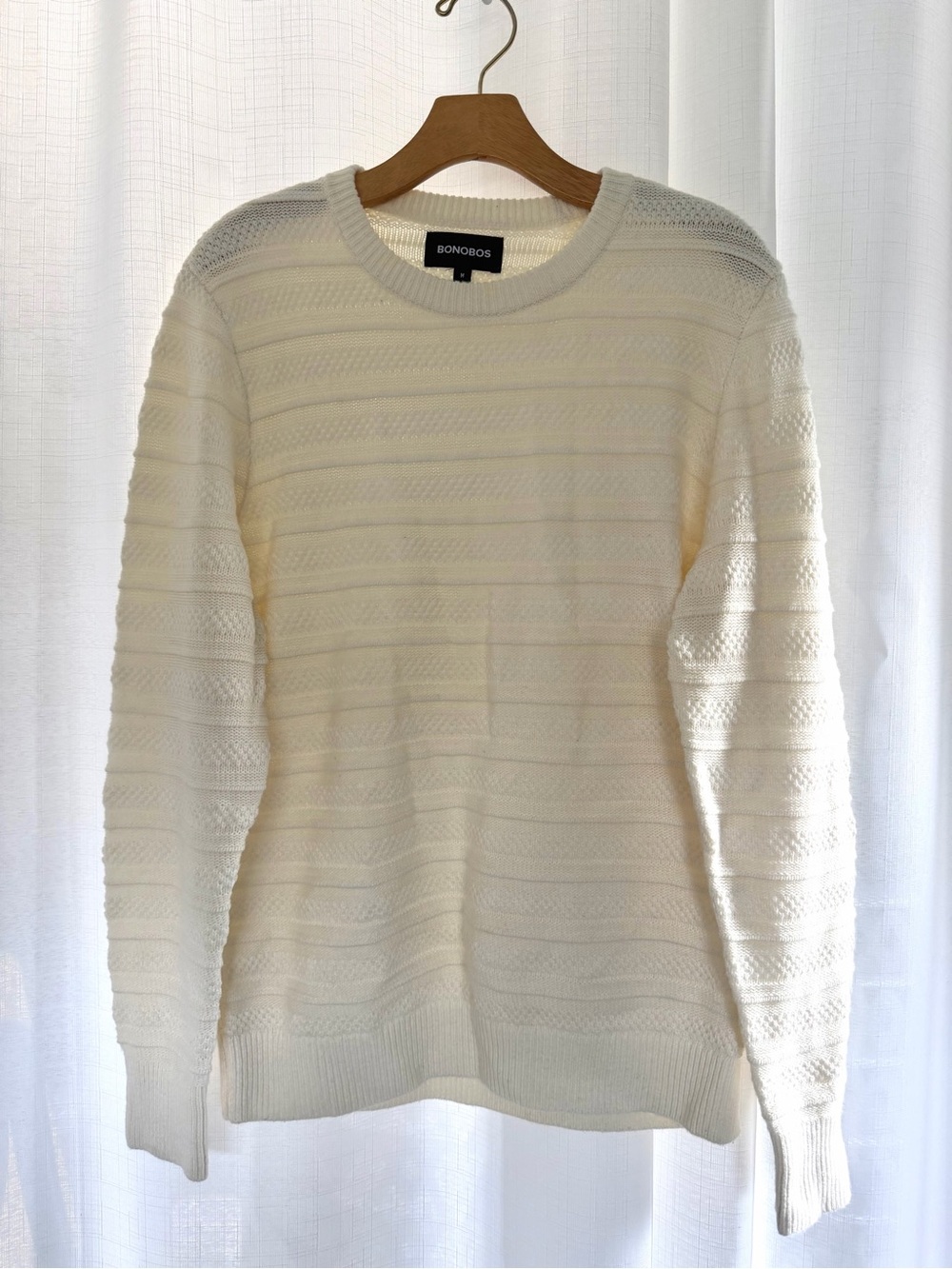 Bonobos Merino Wool Alpaca Blend Textured Crewneck Sweater Ivory Size M